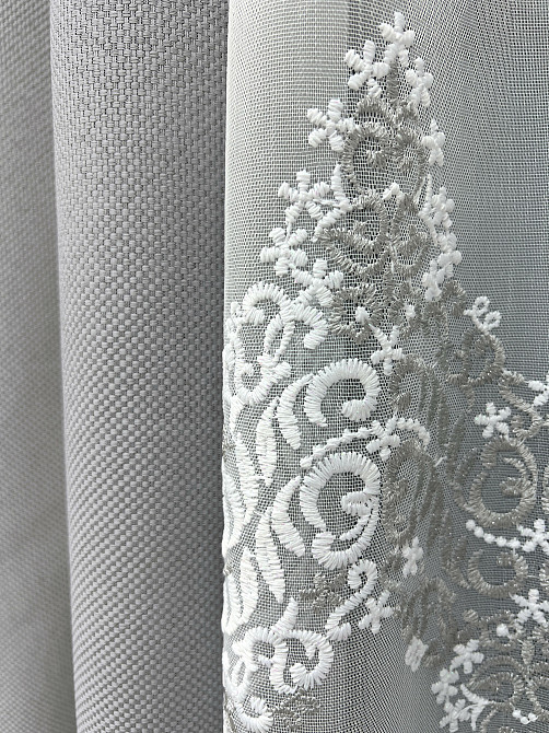 Комплект штор VR-Textil Льон Мішковина 100х270 2шт і Тюль 300х270 867ш-1708т Світло-сірий з білим 71-181/1 Київ - фото 14