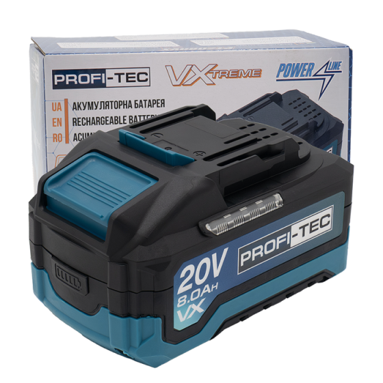 Акумуляторна батарея PROFI-TEC PT2080VX POWERLine : 20V, 8.0Аh, з індикатором заряду, високострумова (007020) Київ