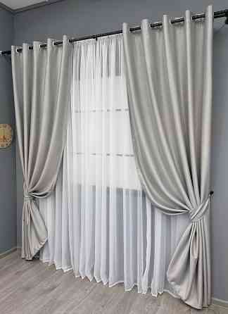 Комплект штор на люверсах VR-Textil Шеніл однотонний № 1690ш Попелястий 150х250 см 2 шт (37-0242) Київ