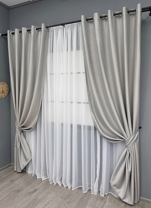 Комплект штор на люверсах VR-Textil Шеніл однотонний № 1690ш Попелястий 150х250 см 2 шт (37-0242) Київ - фото 3