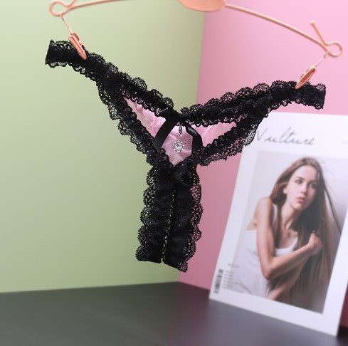 Еротичні трусики з розрізом унісекс рожево-чорні, розмір універсальний резинка до 92см Київ - фото 1
