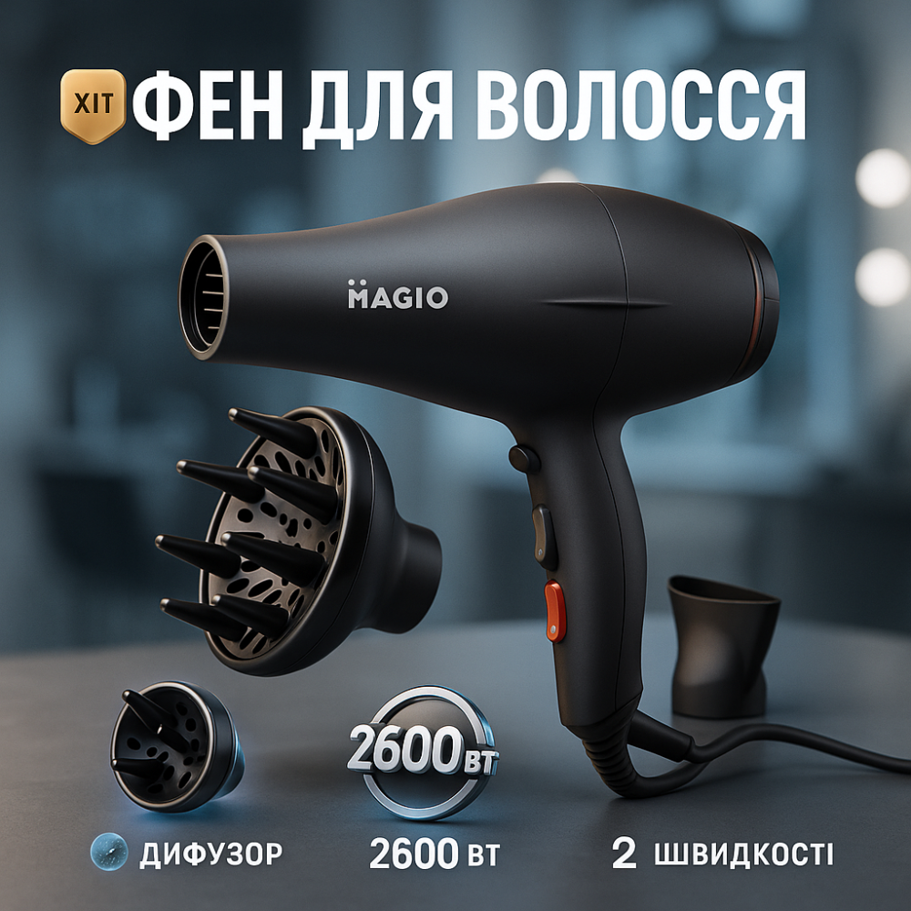 Фен с ионизацией и регулировкой температуры MAGIO MG-550 2600 Вт, Фен с ионизацией для укладки CM-52 Львов - изображение 14