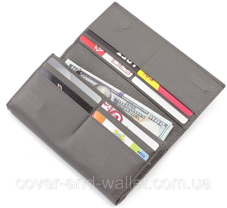 Большой женский кошелёк  с отделом для визиток из натуральной кожи серого цвета Marco Coverna Киев - изображение 3