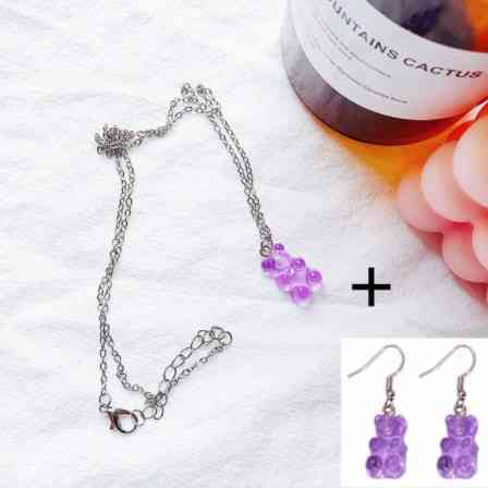 Бижутерия мишки сиреневые кулон + серьги, размер мишки 1,6*1см, смола Киев