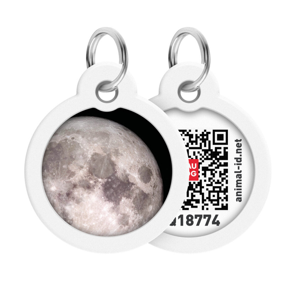 Адресник для собак і котів металевий WAUDOG Smart ID з QR паспортом, малюнок "Місяць", коло, Д 30 мм Київ - фото 1