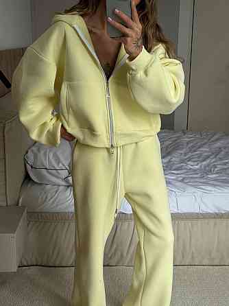 Жіночий стильний теплий костюм, двійка турецька тринитка на флісі Жовтий Одеса