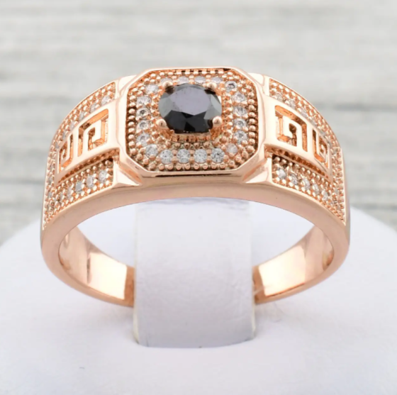 Печатка Xuping 11269 черные фианиты, позолота РО, ширина 10 мм, размер 20, вес 5,3 г, мужская Киев