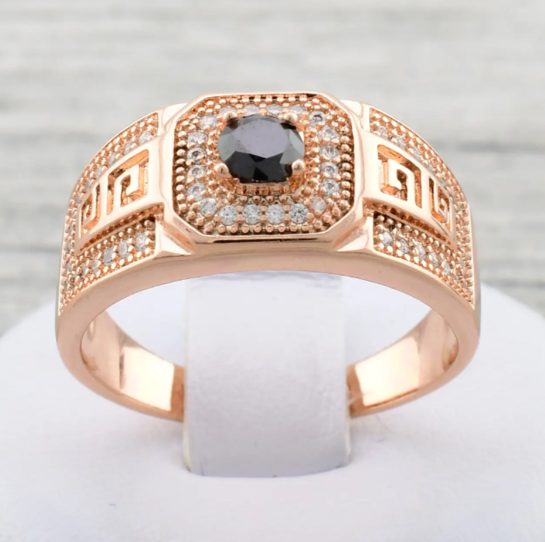 Печатка Xuping 11269 черные фианиты, позолота РО, ширина 10 мм, размер 20, вес 5,3 г, мужская Киев - изображение 2