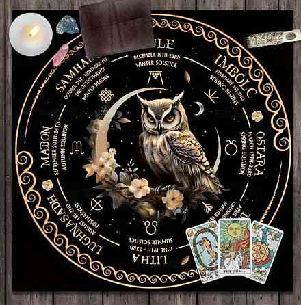 Вівтарна скатертина з совою і місяцем – магічне Колесо року 49×49 см Київ