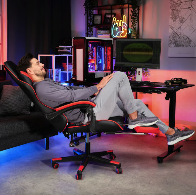 Кресло геймерское с подставкой для ног Ragazo усиленное до 150 кг черно-красное Компьютерное игровое кресло Киев - изображение 6