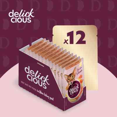 Влажный корм для кошек Delickcious Полоски с лососем и сыром в крем-супе 85 г (4820269141803) Винница