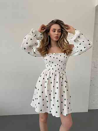 Женское романтическое платье с сердечками муслин Зелёный, 46/48 Одесса