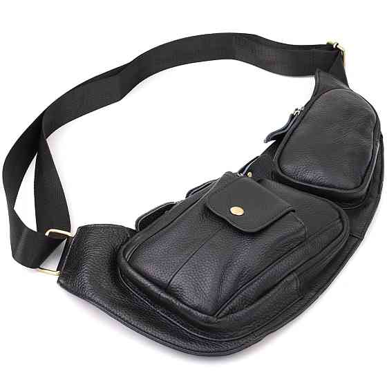 Мужская сумка с большим количеством карманов из натуральной кожи Vintage 22961 Черный Киев