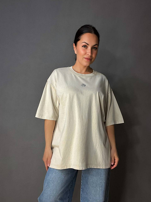 Футболка женская A-N 26089 тай-дай оверсайз с камнями буква B, бежевый, one size Киев - изображение 14