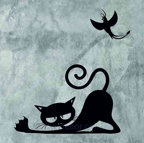Декоративное настенное 3D Панно «Кот» Декор на стену с объемом 90*58 см, Черный Киев