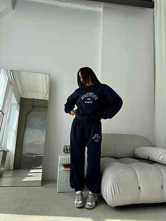 Жіночий теплий костюм у спортивному стилі з накатом тринитка на флісі Темно-синій, 46/48 Одеса