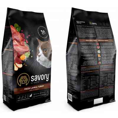 Сухий корм для кішок Savory Adult Cat Sensitive Digestion Fresh Lamb and Turkey 2 кг (4820232630082) Вінниця