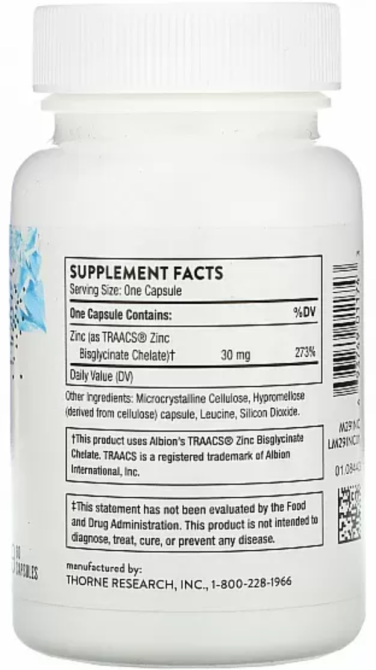 Цинк Бисглицинат Thorne Zinc Bisglycinate 30 mg 60 caps Киев - изображение 2