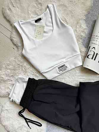 Жіночий прогулянковий костюм-двійка: топ і штани двонитка + мікродайвінг Чорний, 46/48 Одеса