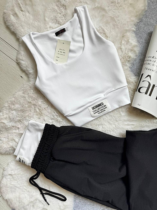 Жіночий прогулянковий костюм-двійка: топ і штани двонитка + мікродайвінг Чорний, 46/48 Одеса - фото 4