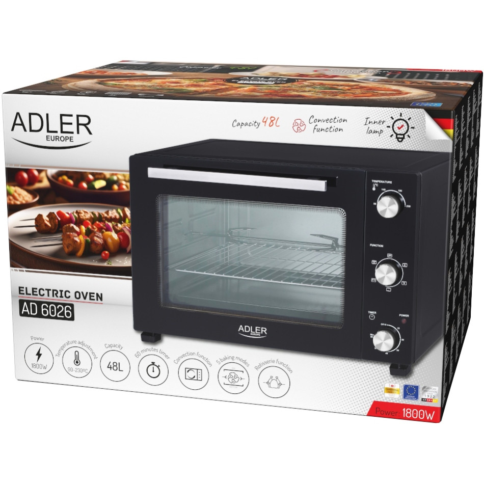 Електрична піч Adler AD 6026 1800Вт/ 48л /електроплита/ механічне керування/чорна Вінниця - фото 2