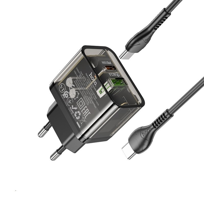 Зарядное устройство HOCO N34 с кабелем, 20W, черное Киев - изображение 6
