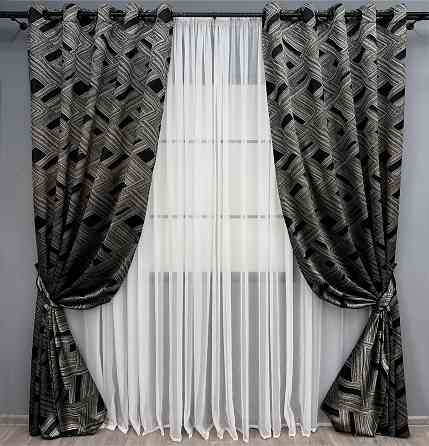 Комплект штор на люверсах VR-Textil Жаккард Mystery № 1629ш Серый с черным 150х280 см 2 шт (37-180) Киев