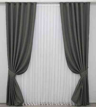 Комплект готовых штор VR-Textil Лен-блэкаут № 1220ш Серый 100х270см 2 шт (31-481) Киев