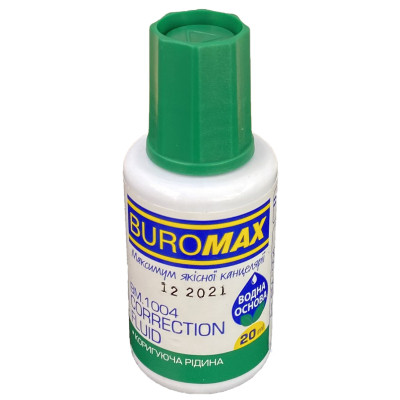 Корректор Buromax жидкость с кисточкой, водное основание, 20 мл (BM.1004) Винница - изображение 1