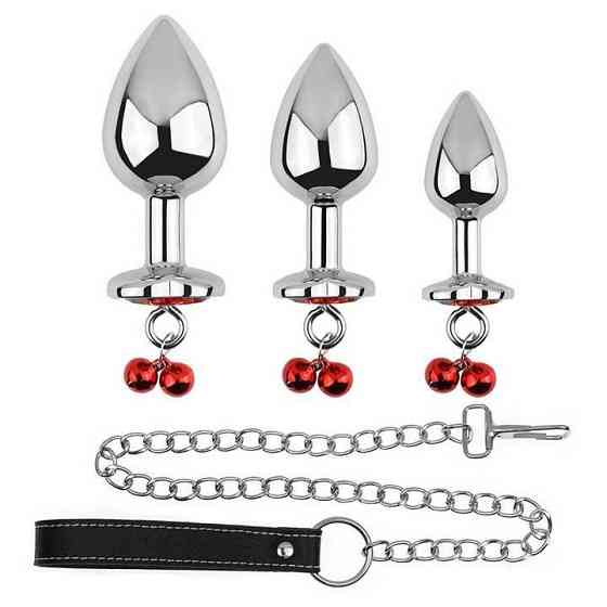 Набір металевих анальних пробок з повідцем і сердечком Art of Sex Metal Anal Plug - Анальні іграшки Вінниця