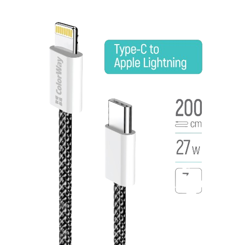 Кабель USB PD Type-C/Lightning ColorWay CW-CBPDCL068-BK 27W 2м чорний Житомир