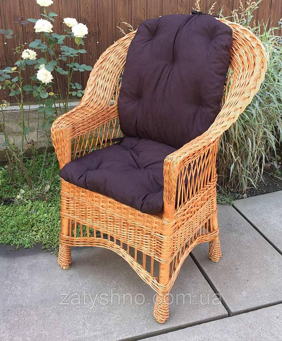 Кресло плетеное на подарок | кресло ручной работы  с накидкой | шоколадное кресло с подушкой Киев - изображение 4