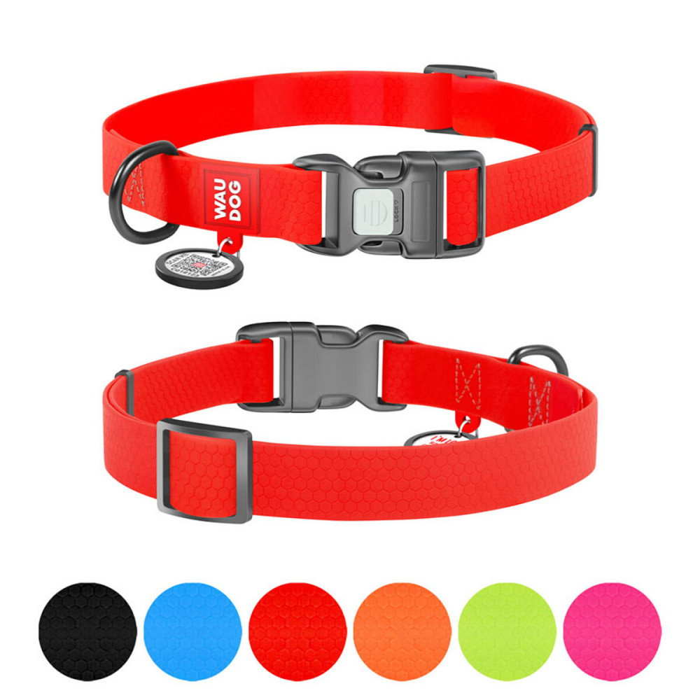 Нашийник для собак водостійкий WAUDOG Waterproof з QR паспортом, пластикова пряжка-фастекс, Ш 15 мм, Дов 25-35 см, червоний Київ - фото 1