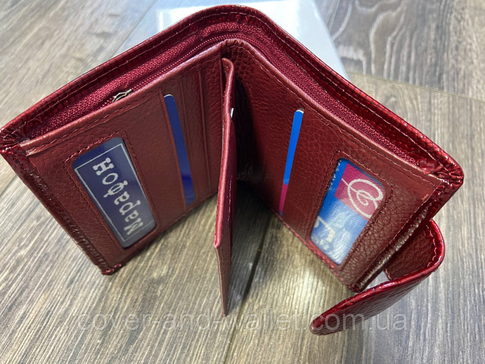 Женский лаковый кожаный кошелек не большого размера красного цвета на много карточек ST AE 415 Киев - изображение 5