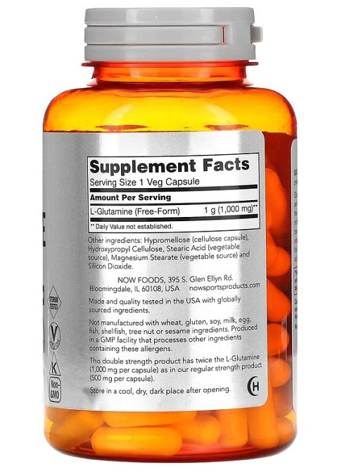 L-глютамін, L-Glutamine, Now Foods, Sports, подвійна сила, 1000 мг 120 капсул Київ - фото 2