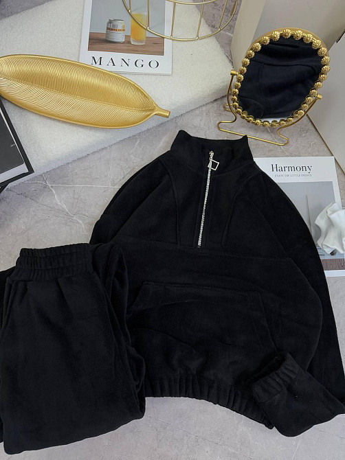 Женский теплый прогулочный костюм двойка из двухстороннего флиса Черный, 42/46 Одесса - изображение 5