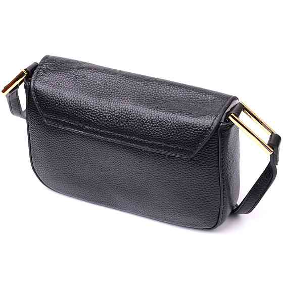 Сумка лаконічна з жорстким каркасом з натуральної шкіри Vintage 22391 Чорна Київ