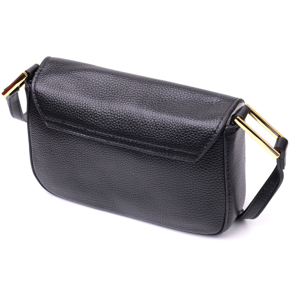 Сумка лаконічна з жорстким каркасом з натуральної шкіри Vintage 22391 Чорна Київ - фото 2