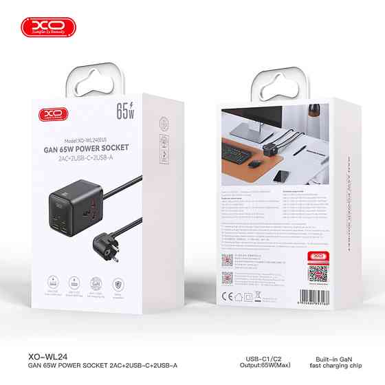 Мережевий зарядний пристрій XO WL24 Fast Charging Desktop Charger Array Plug 65W чорний Львів