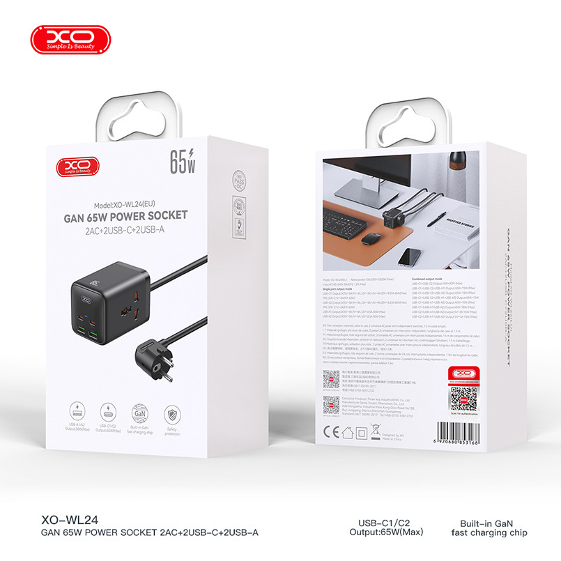 Мережевий зарядний пристрій XO WL24 Fast Charging Desktop Charger Array Plug 65W чорний Львів - фото 6