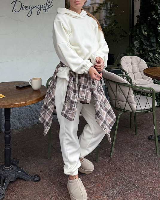 Женский теплый спортивный костюм двойка Двухсторонний плотный флис Молочный, 48/50 Одесса - изображение 1
