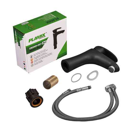 Смеситель для умывальника Plamix Cezar-001 SET матовый черный с подводкой Харьков