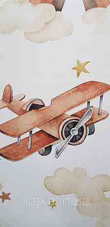 Шпалери флізелінові еко Rasch Kids World II 0.53х10 дитячі літаки хмари зірки коричневі на білому Київ