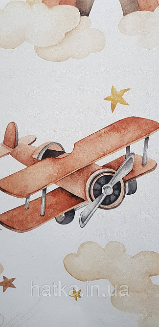 Шпалери флізелінові еко Rasch Kids World II 0.53х10 дитячі літаки хмари зірки коричневі на білому Київ - фото 3