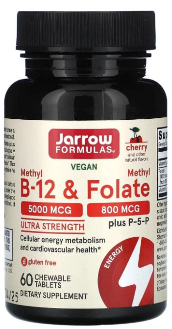 Метилфолат і метил B-12 Jarrow Formulas Methyl B-12 & Methyl Folate 60 лед вишня Київ - фото 1