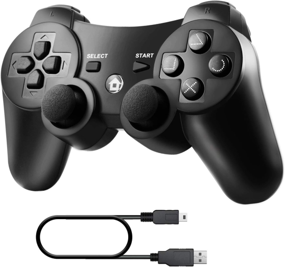 Бездротовий ігровий контролер Diswoe для PlayStation 3 та ПК — Bluetooth Геймпад, Double Shock, 6-осьовий гіроскоп, Чорний Київ