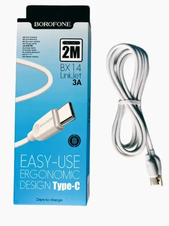Кабель USB - Type C 2 м, 3 А, РВХ, прямі роз'єми, Borofone BX14 LinkJet, максимальний струм 3 А Київ