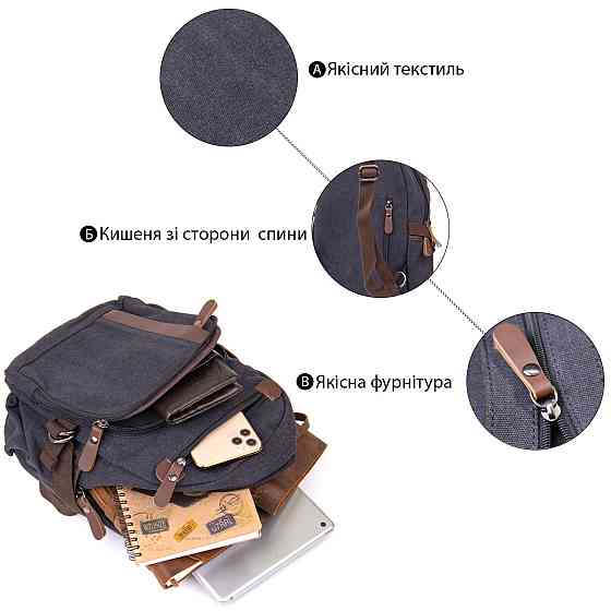 Рюкзак текстильний унісекс Vintage 20600 Чорний Київ