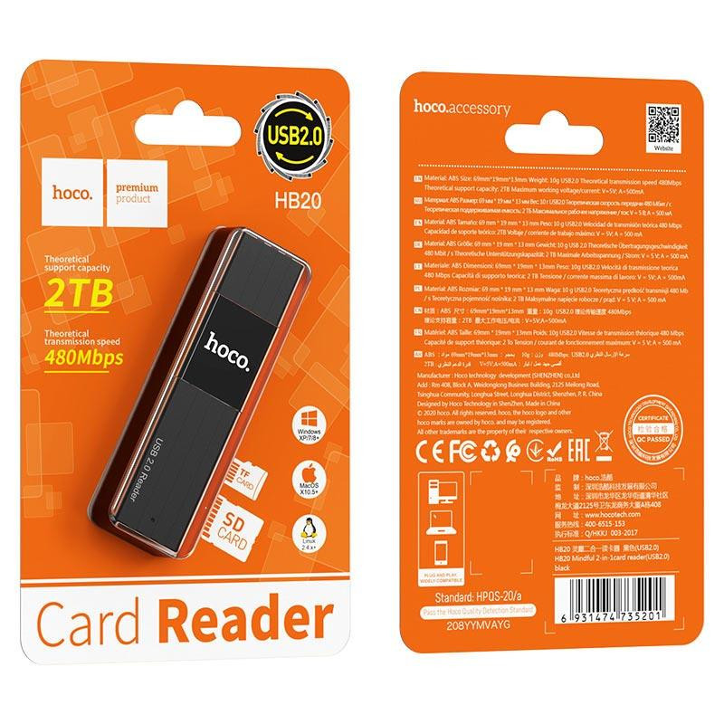 USB-хаб HOCO HB20 Mindful 2-in-1card reader(USB2.0) Black Одесса - изображение 6
