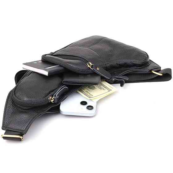 Сумка для чоловіків з великою кількістю кишень із натуральної шкіри Чорний (Vintage) Київ